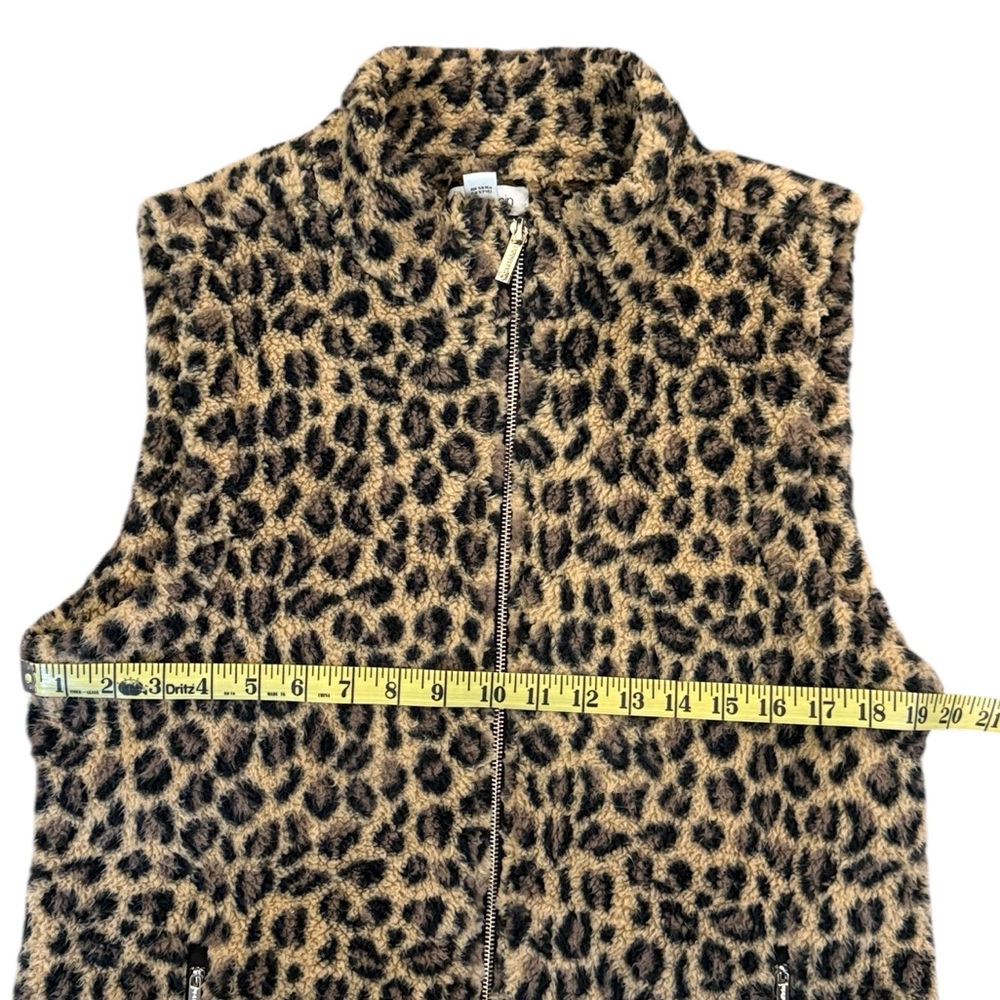 Calvin Klein Leopard Fleece Vest Sherpa Zip Pockets Size Large - Picture 9 of 14